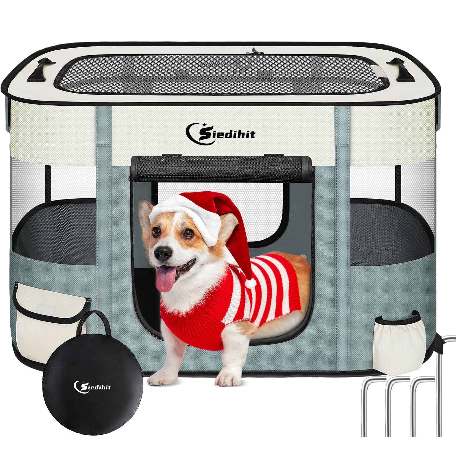 Siedihit dog-cat-playpen front view shows a safe breathable space for pets during play
