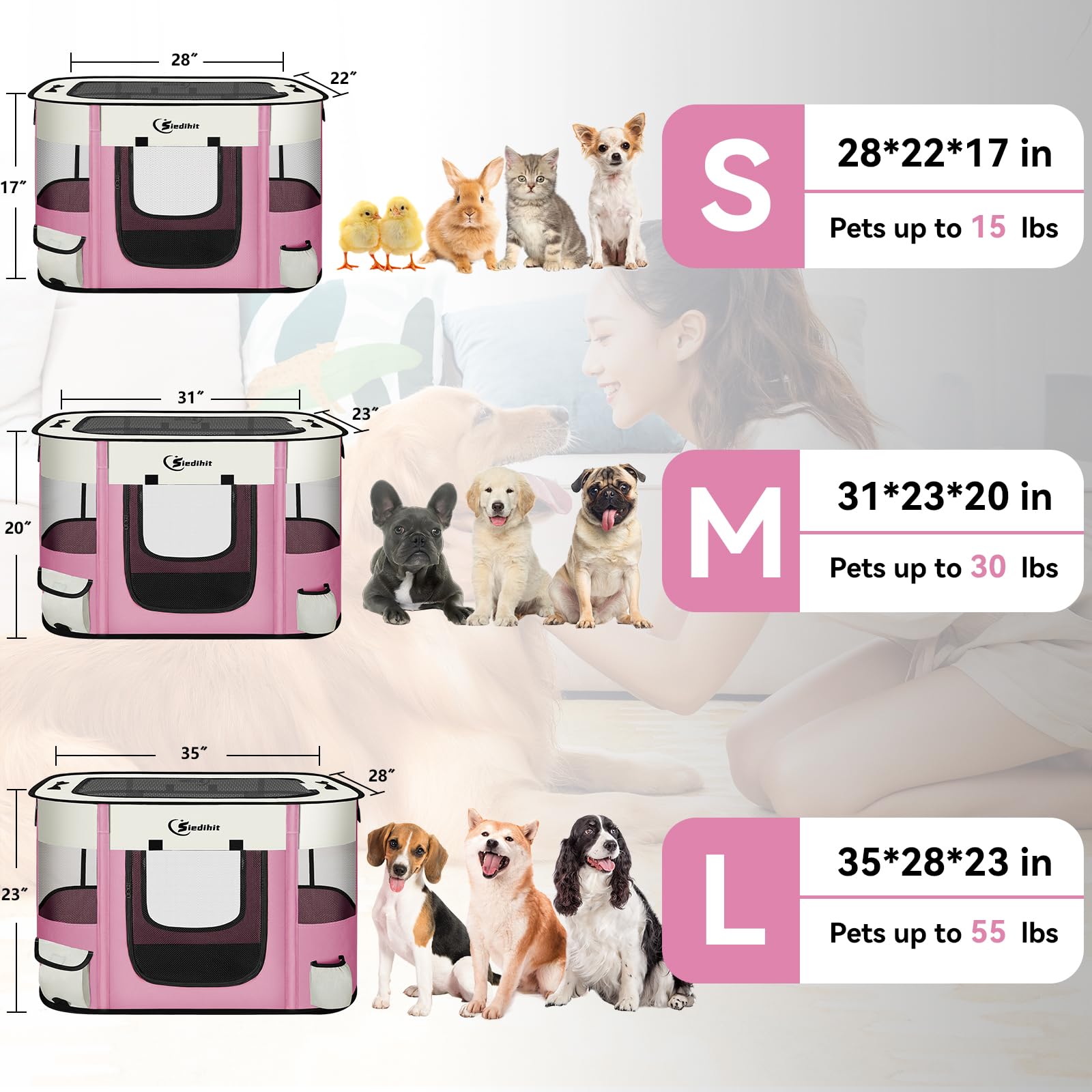 Siedihit dog cat playpen open panel demonstrates easy access from all sides.