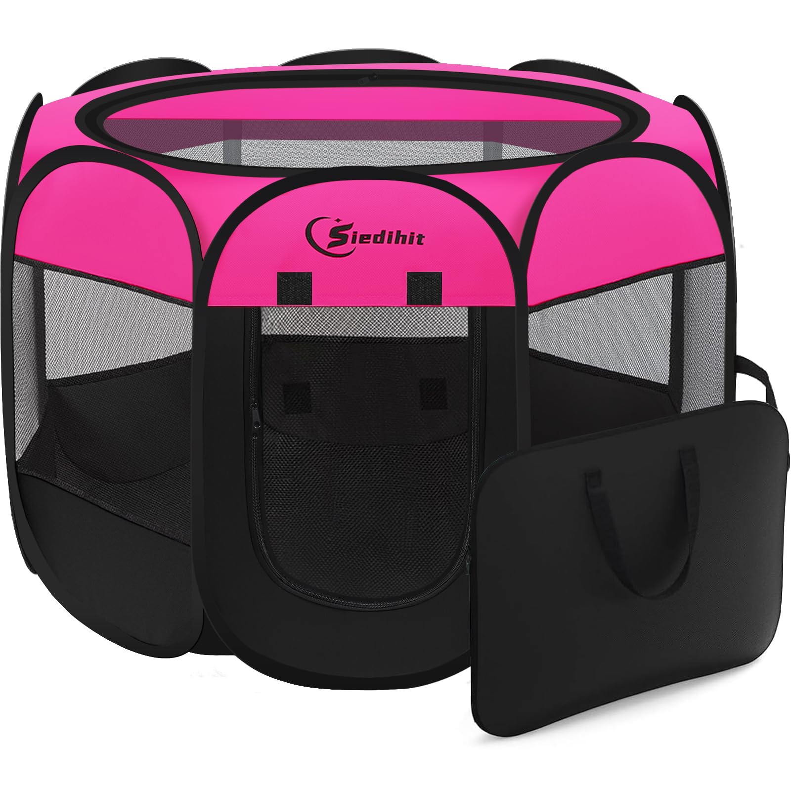 Siedihit dog playpen carrying case enables easy storage and travel.
