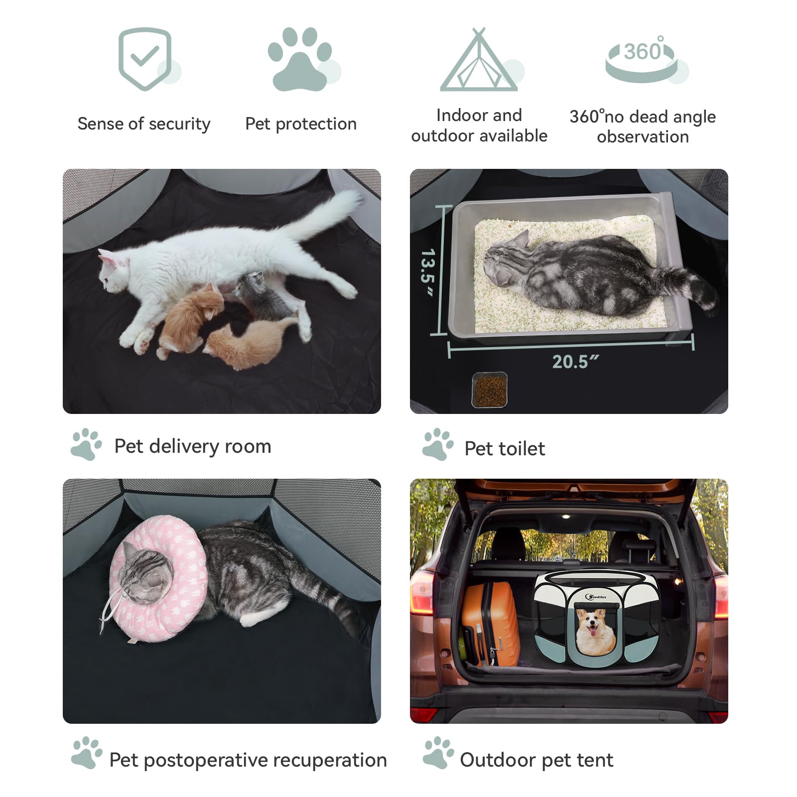 Siedihit dog playpen folds into a compact carry bag for easy transport.