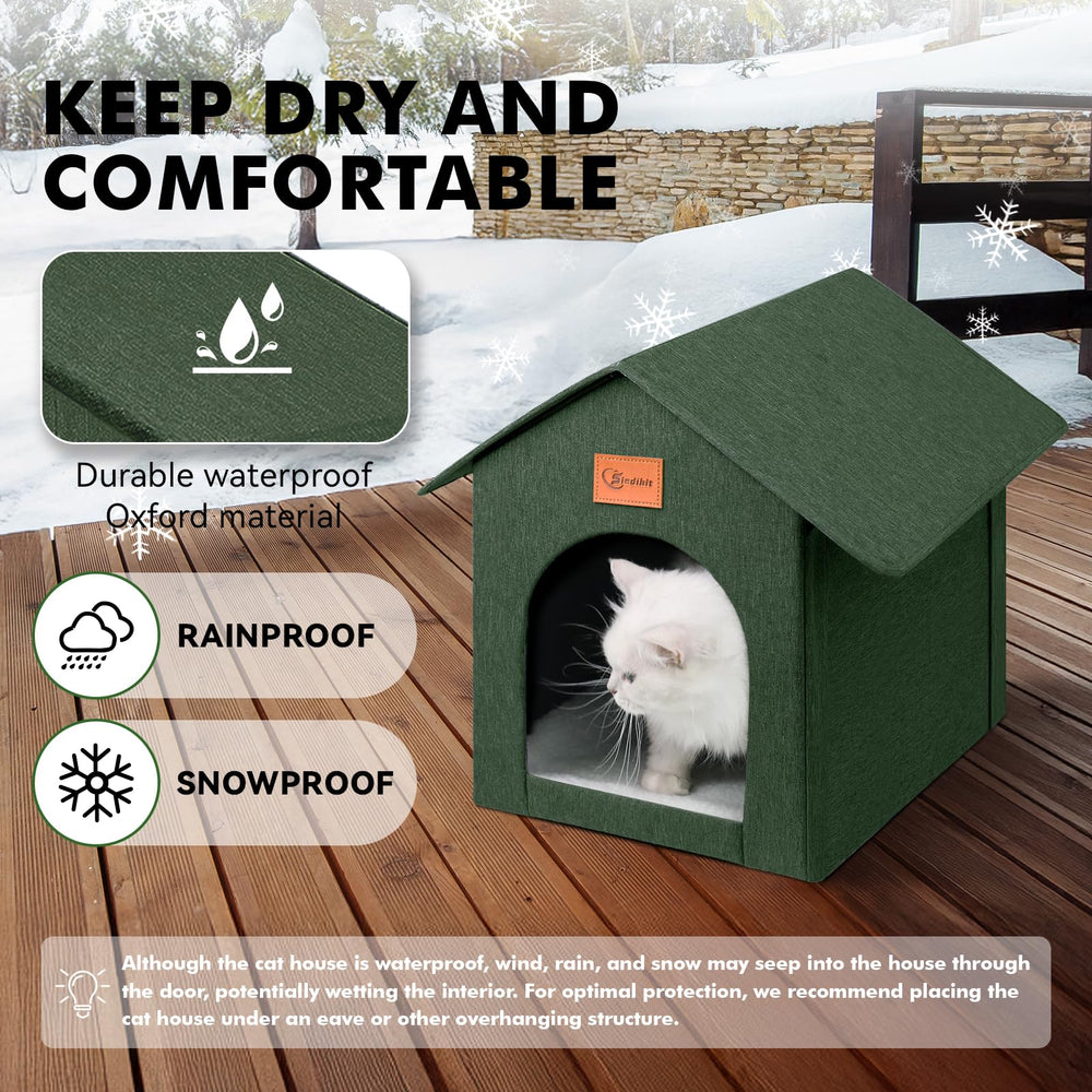 Siedihit outdoor cat house entrance close-up with 8x9 inch opening for easy access.