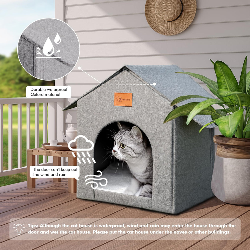 Siedihit Outdoor Cat House folded-assembly demonstrates tool-free setup