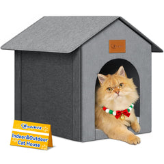 Siedihit Outdoor Cat House front view showing weatherproof shelter for rainy days