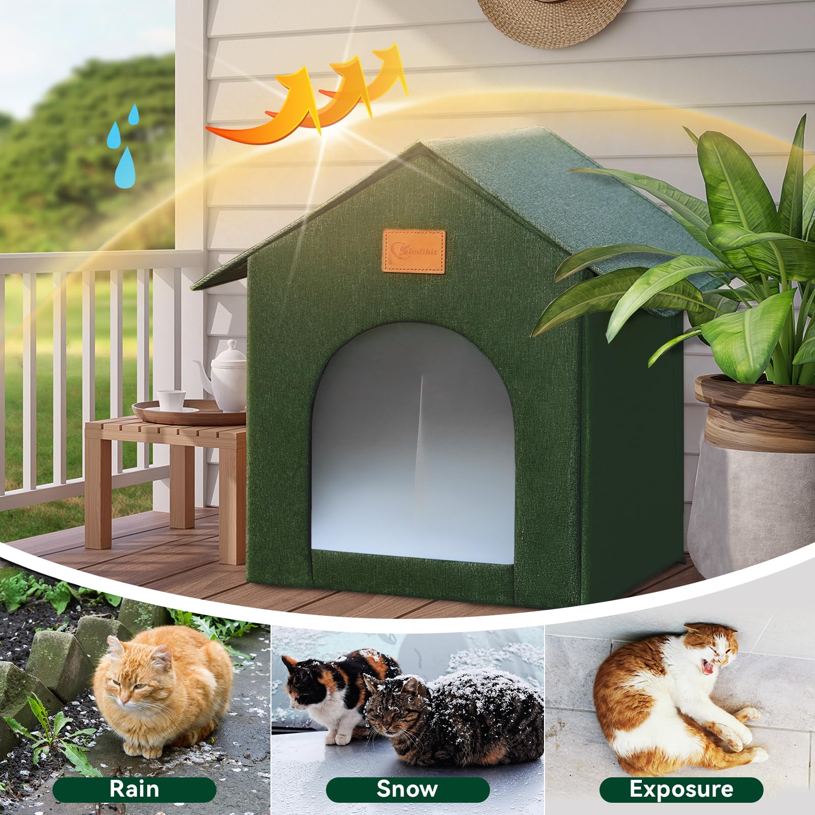 Siedihit outdoor cat house warm cushion inside provides soft support for resting cats.