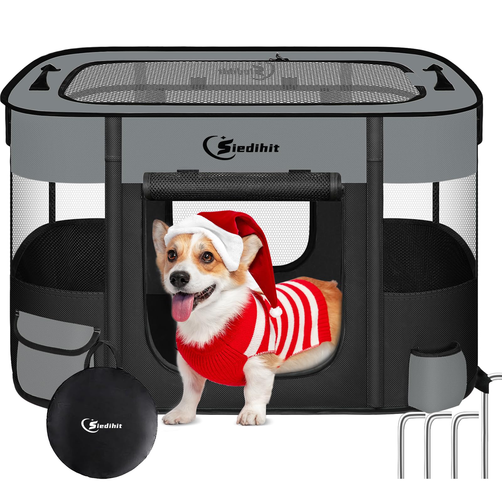 Siedihit playpen for dog-cat outdoors enables easy, safe travel monitoring.