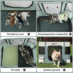 Siedihit playpen grey interior with mesh provides 360-degree pet visibility and airflow