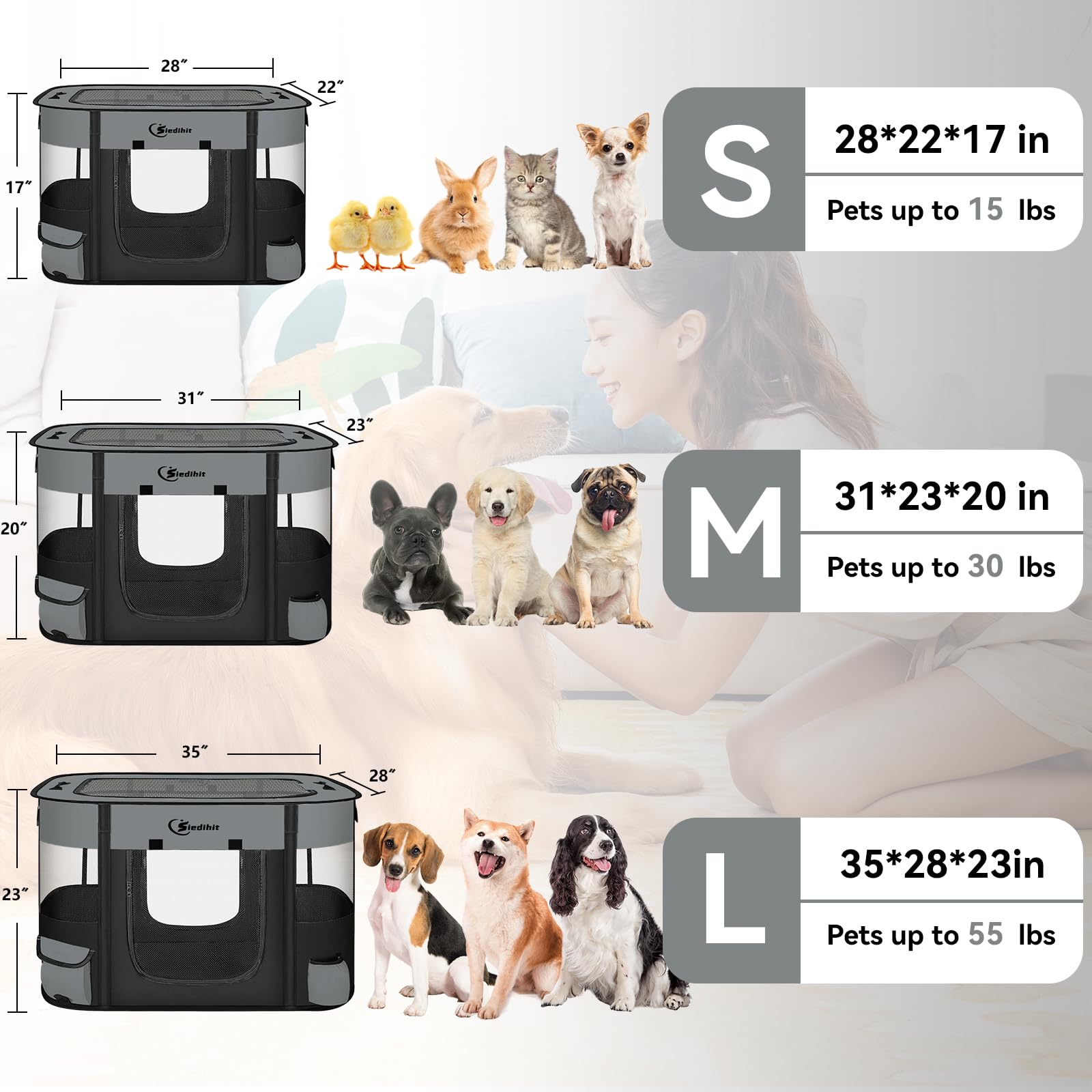 Siedihit playpen foldable kennel setup for quick, portable containment.