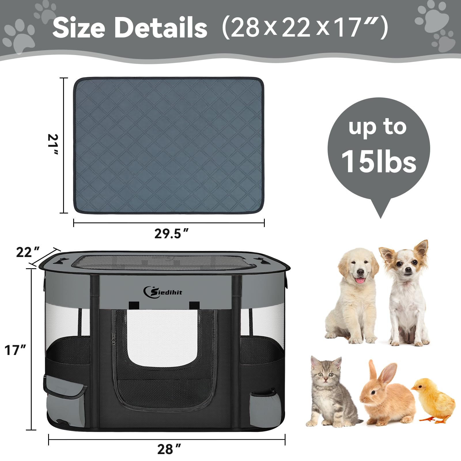 Siedihit playpen includes pad and carry case for added comfort.