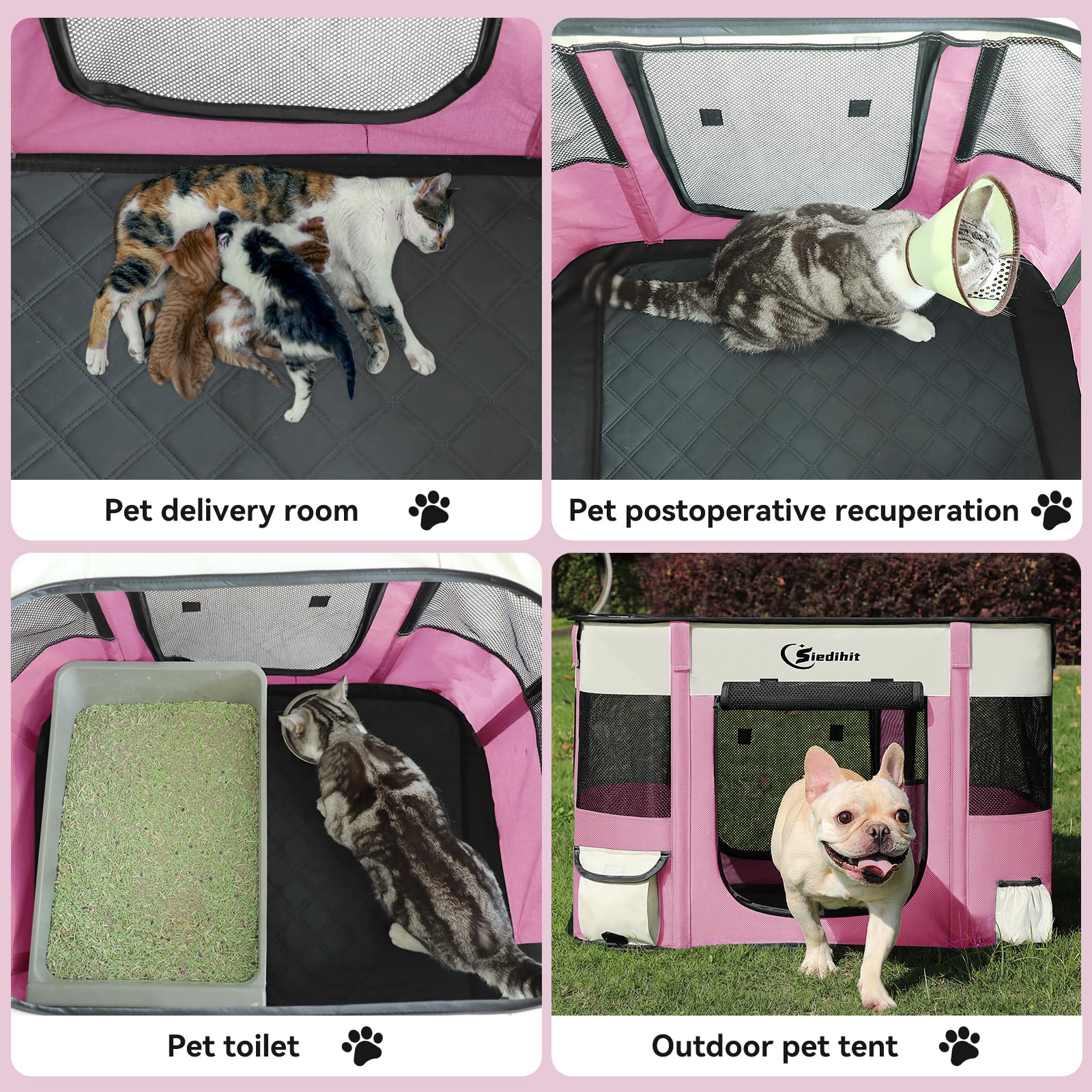 Siedihit playpen pink color travel setup highlights portable confinement for outdoors.