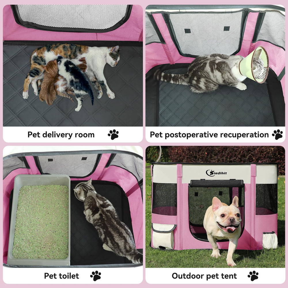 Siedihit playpen pink color travel setup highlights portable confinement for outdoors.