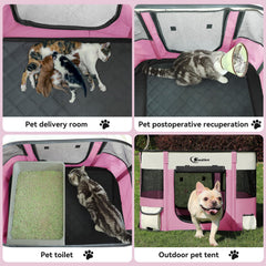 Siedihit playpen pink color travel setup highlights portable confinement for outdoors.