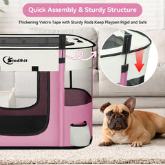 Siedihit playpen pink small folded storage demonstrates compact portability.