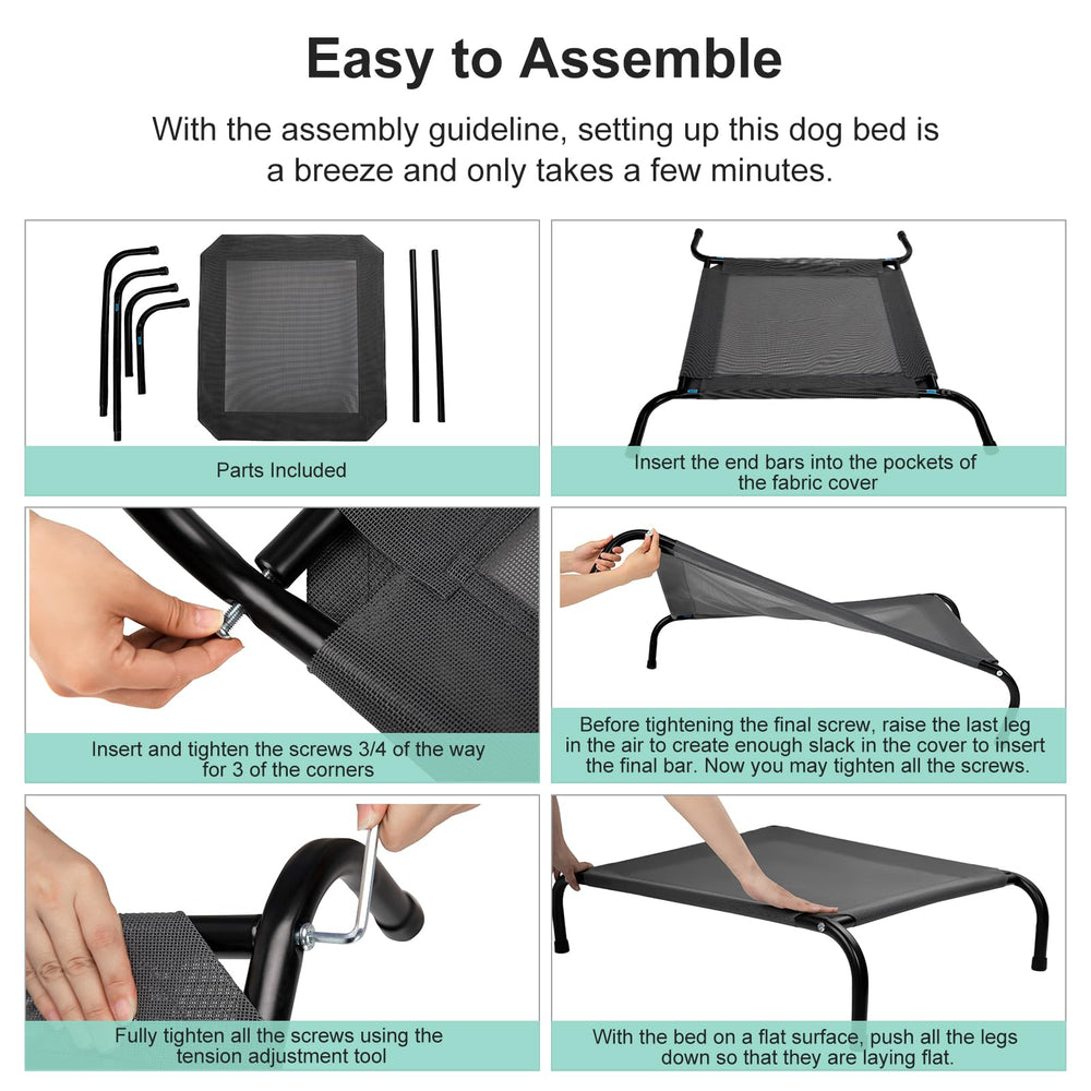 Siemour raised dog bed for large dogs grey, wide surface for comfort.