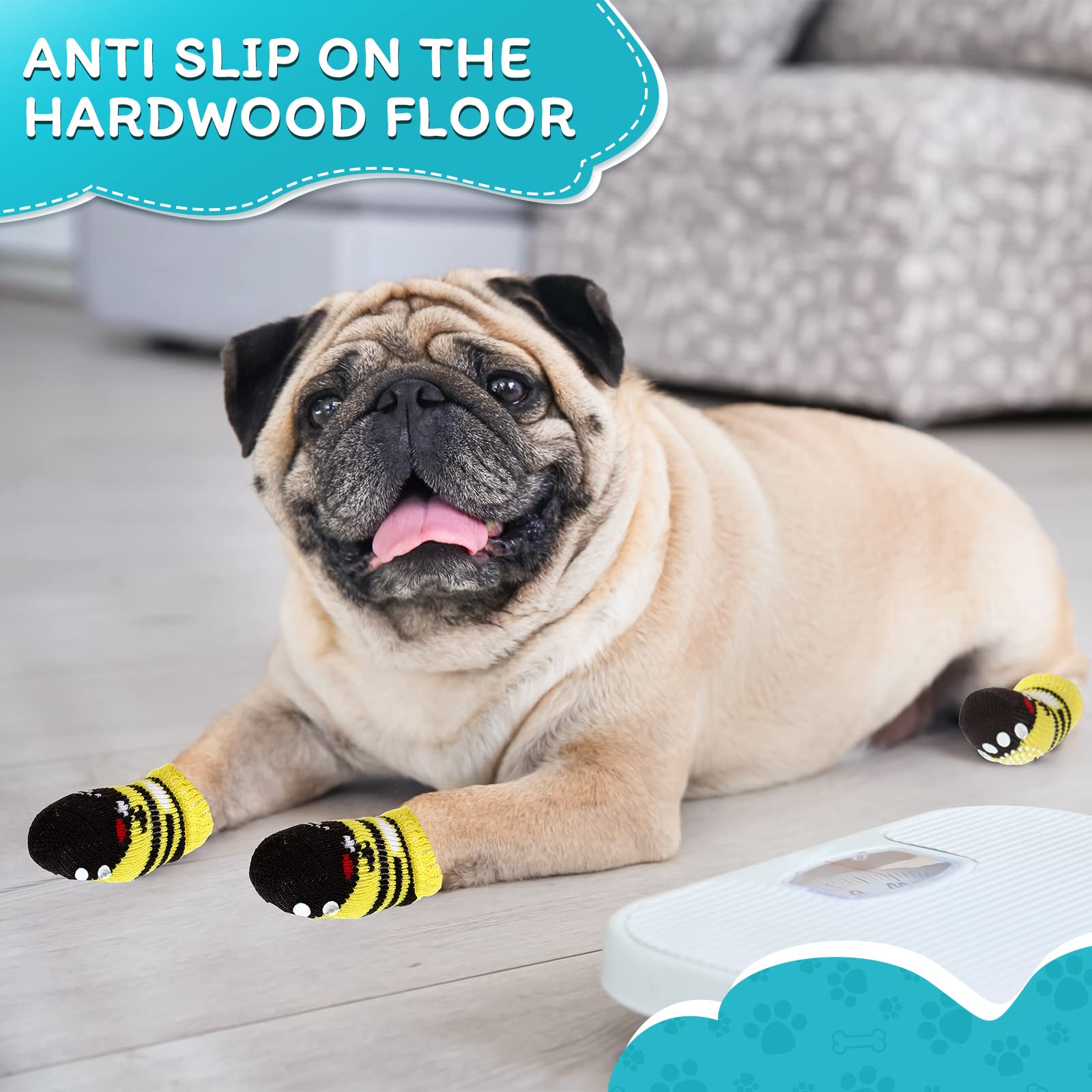 Sieral dog socks anti-slip grip improve traction on smooth floors during indoor adventures.