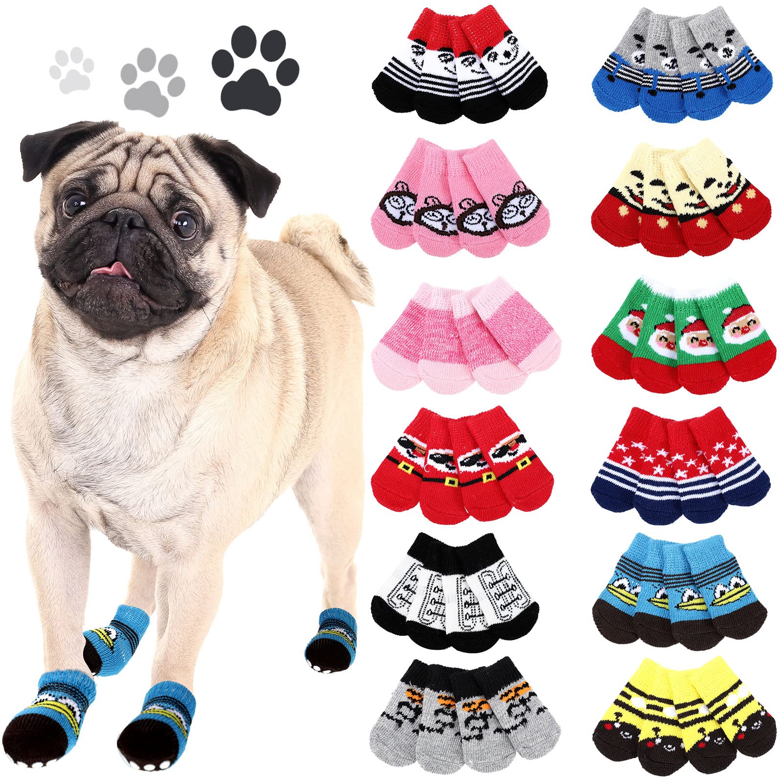 Sieral dog socks with varied patterns provide cute daily wear and indoor traction for small dogs.