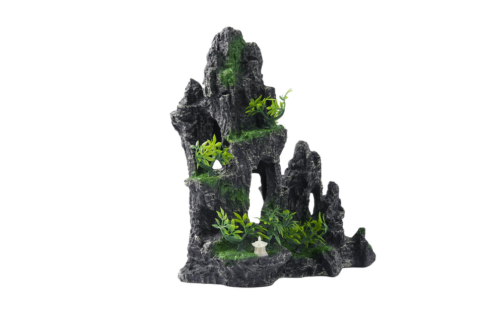 SiissaPeksid aquarium front view with mountain ornament complements decor