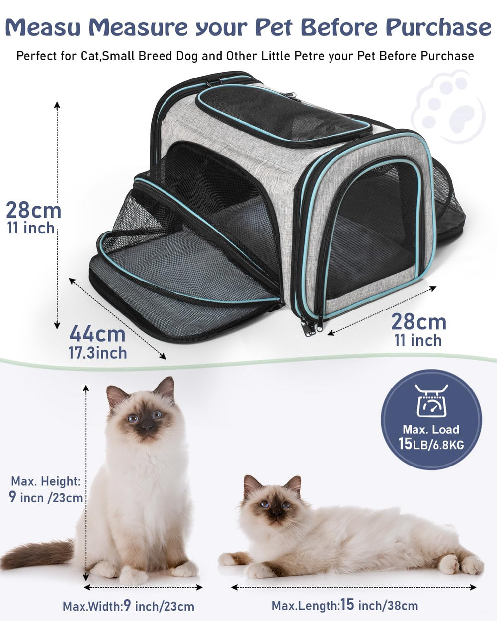 Siivton Cat Carrier shows removable fleece pad for easy cleaning and comfort.