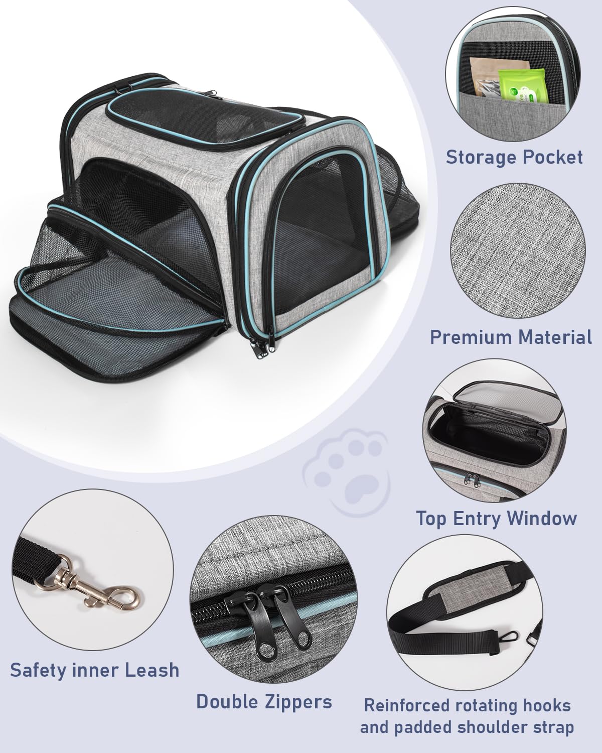 Siivton Cat Carrier includes a car seat belt strap for in-car safety.