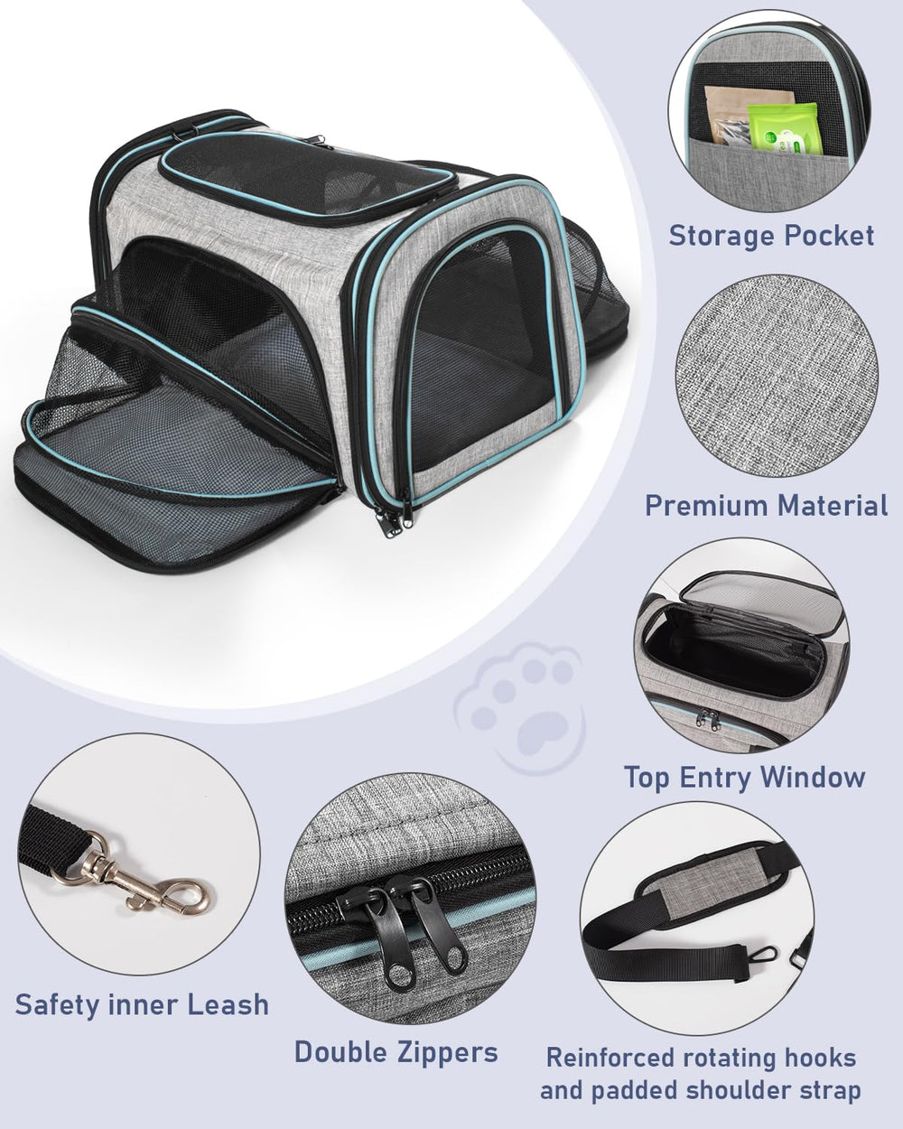 Siivton Cat Carrier includes a car seat belt strap for in-car safety.