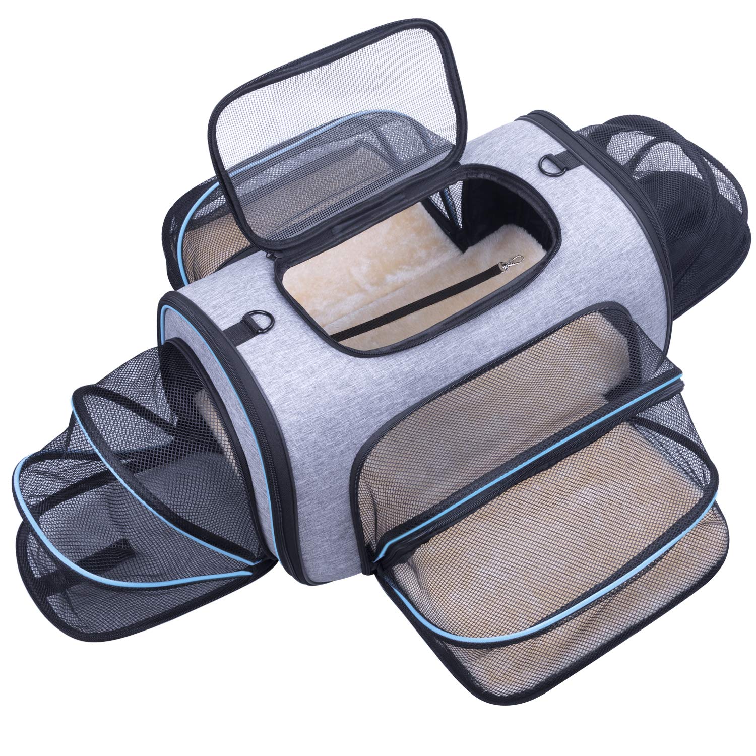 Siivton pet carrier expands four sides showing roomy front view and comfort