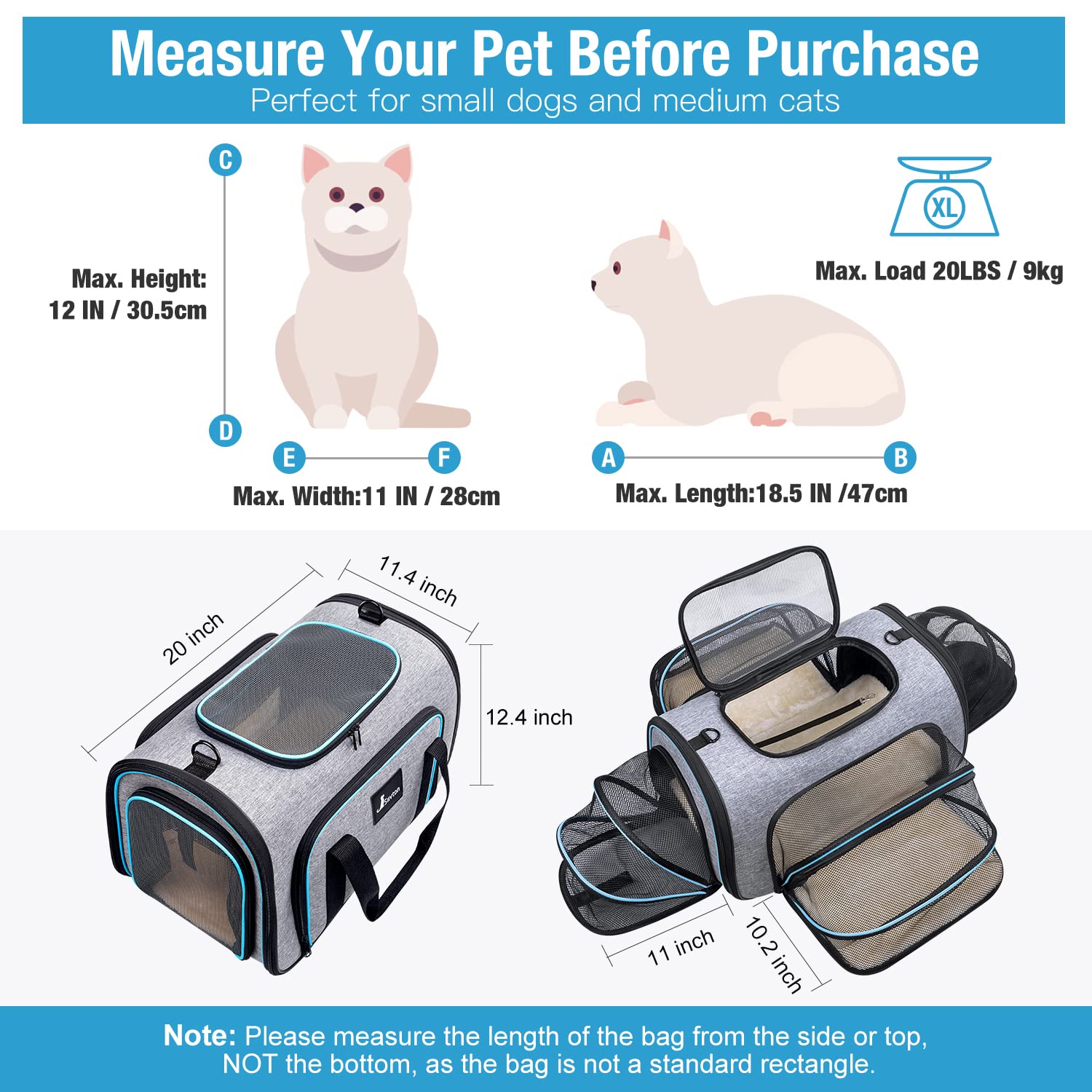 Siivton pet carrier four-sides expansion side vent for visibility and ventilation