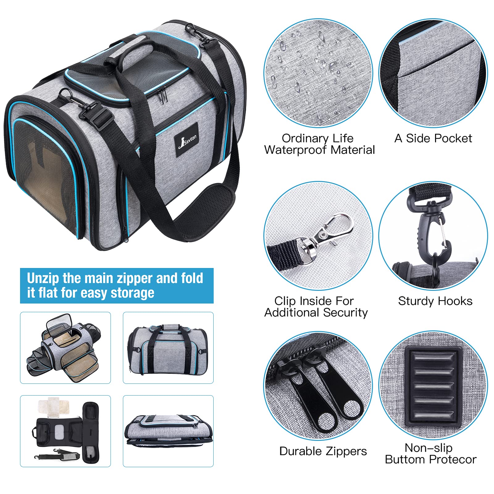 Siivton pet carrier fits pets up to 20 lbs for safe travel