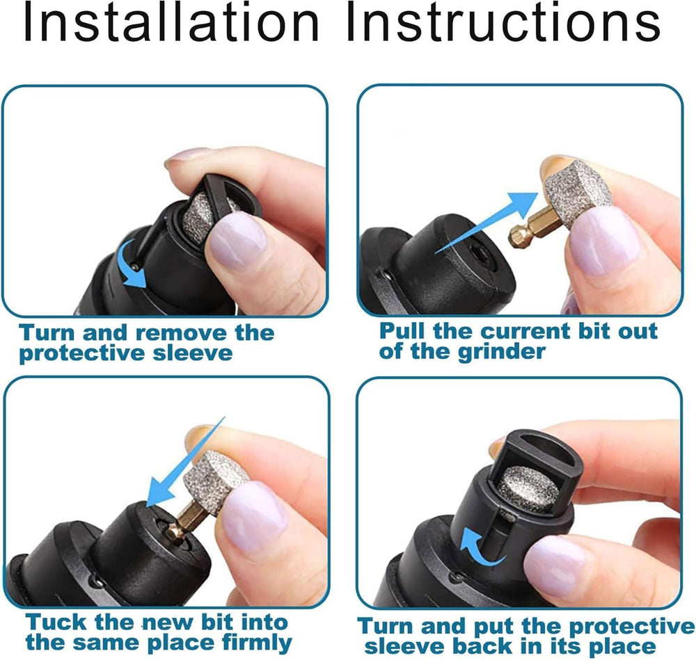 Silent Groom Pro three grinding ports fit different nail sizes.