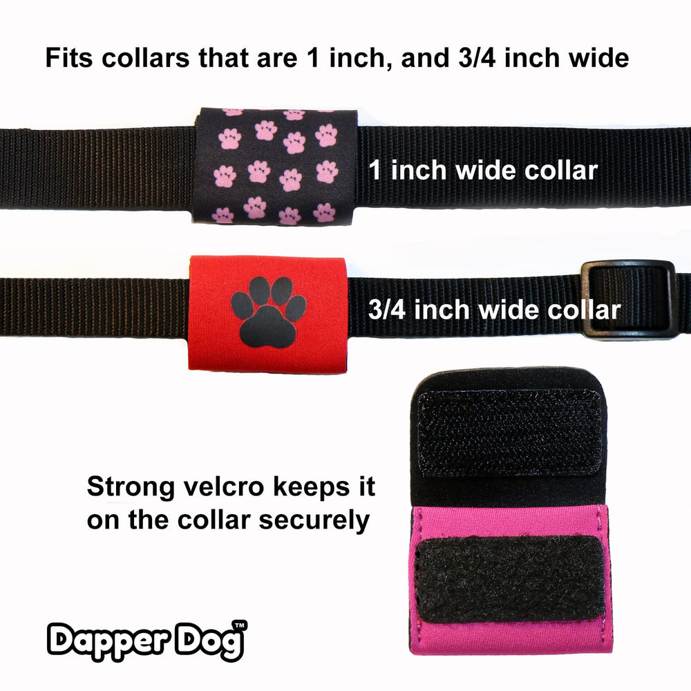 SilenTags Dapper Dog color variation shows paw-pattern options for style and comfort.