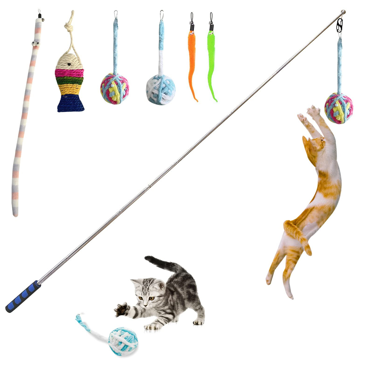 SILFGRLF retractable cat wand extended to 55-1 inches for expansive interactive play