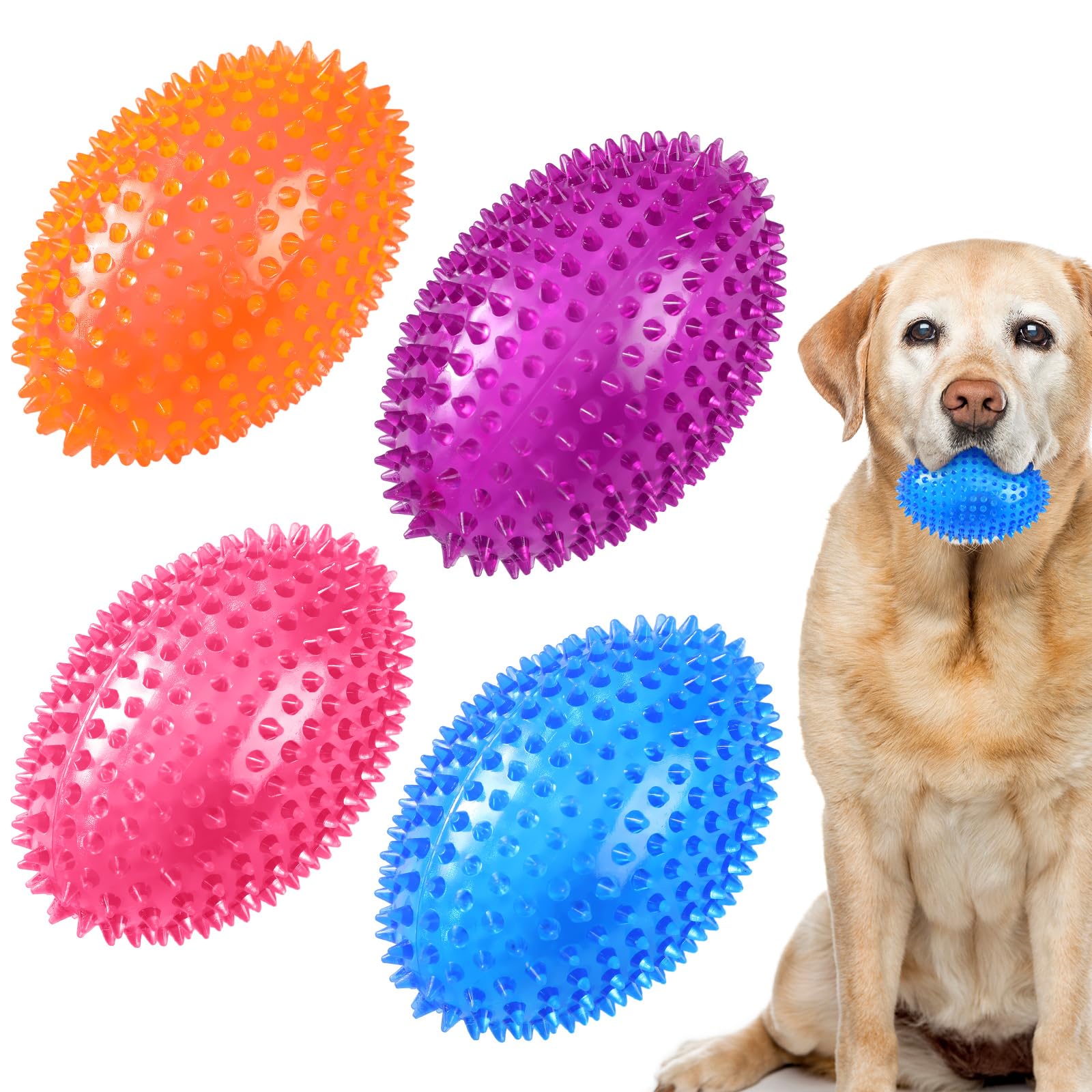 Silipull spiky football blue—durable squeaky chew for fetch and play.