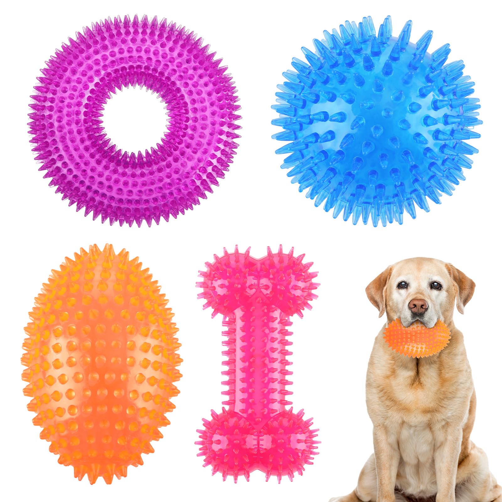 Silipull spiky squeaker ball blue for fetch and active play.