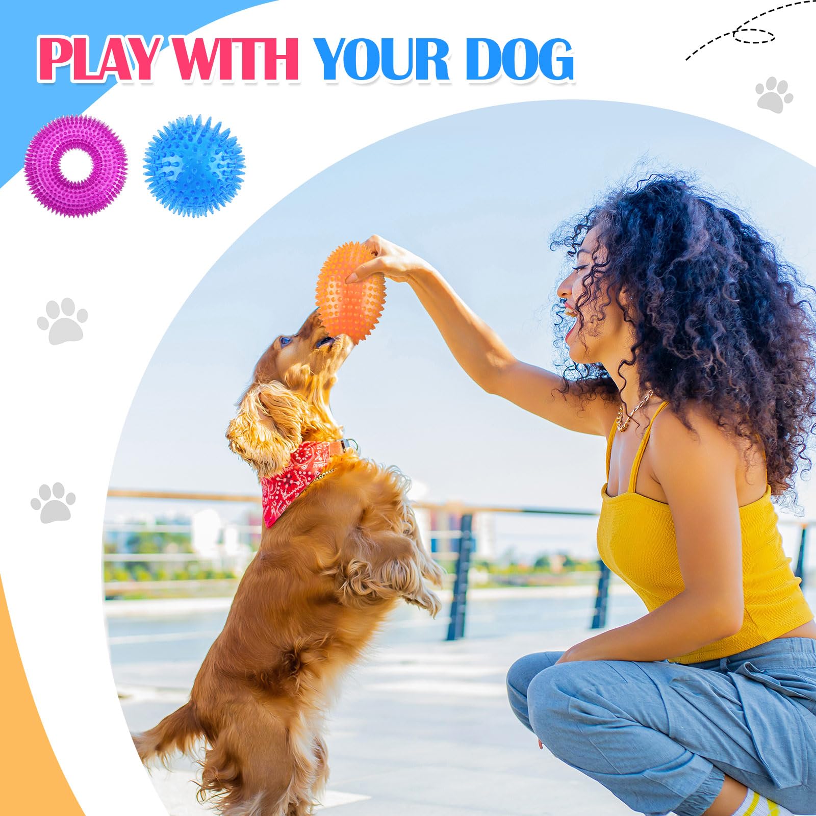 Silipull spiky squeaker ball texture close-up shows durable spikes for gum massage.