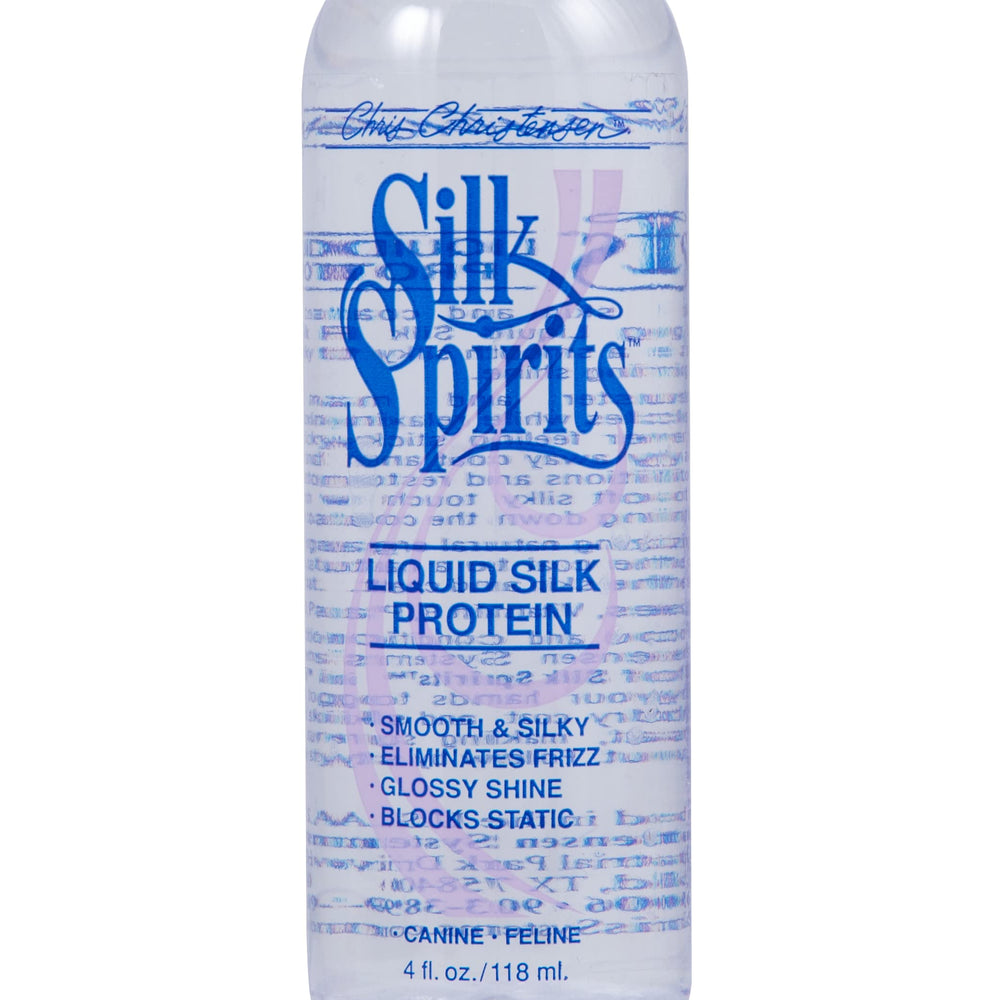 Chris Christensen Silk Spirits nourishes drop-coated dog coats for softer texture.