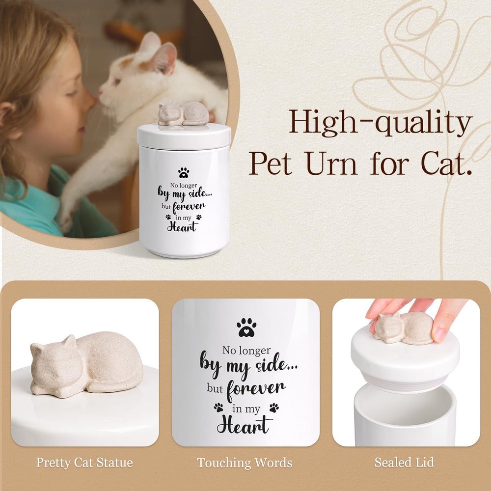 Silkwishes cat urn with dimensions 3.94W x 6.3H for keepsake display