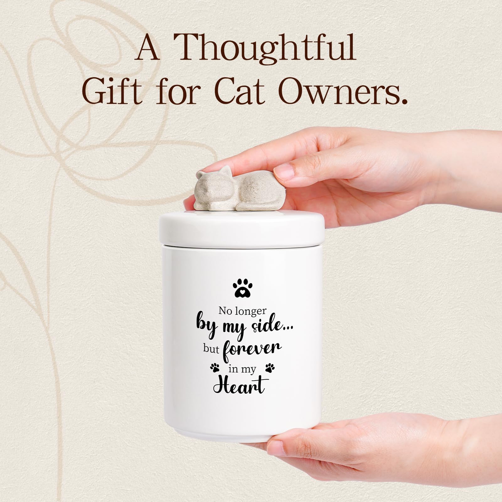 Silkwishes cat urn top figurine enhances a serene keepsake