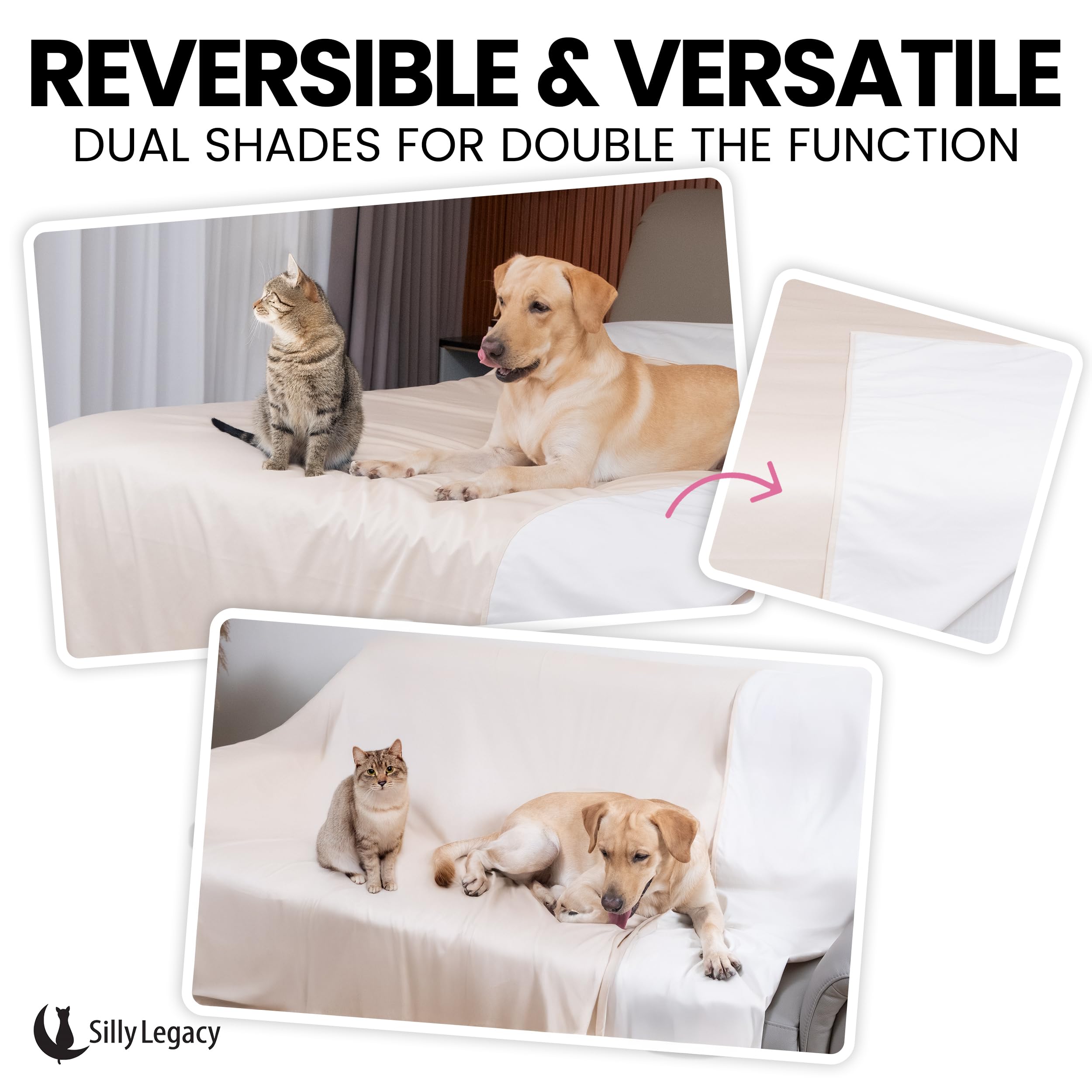 SILLY LEGACY beige bed protector blends with decor while shielding the top layer.