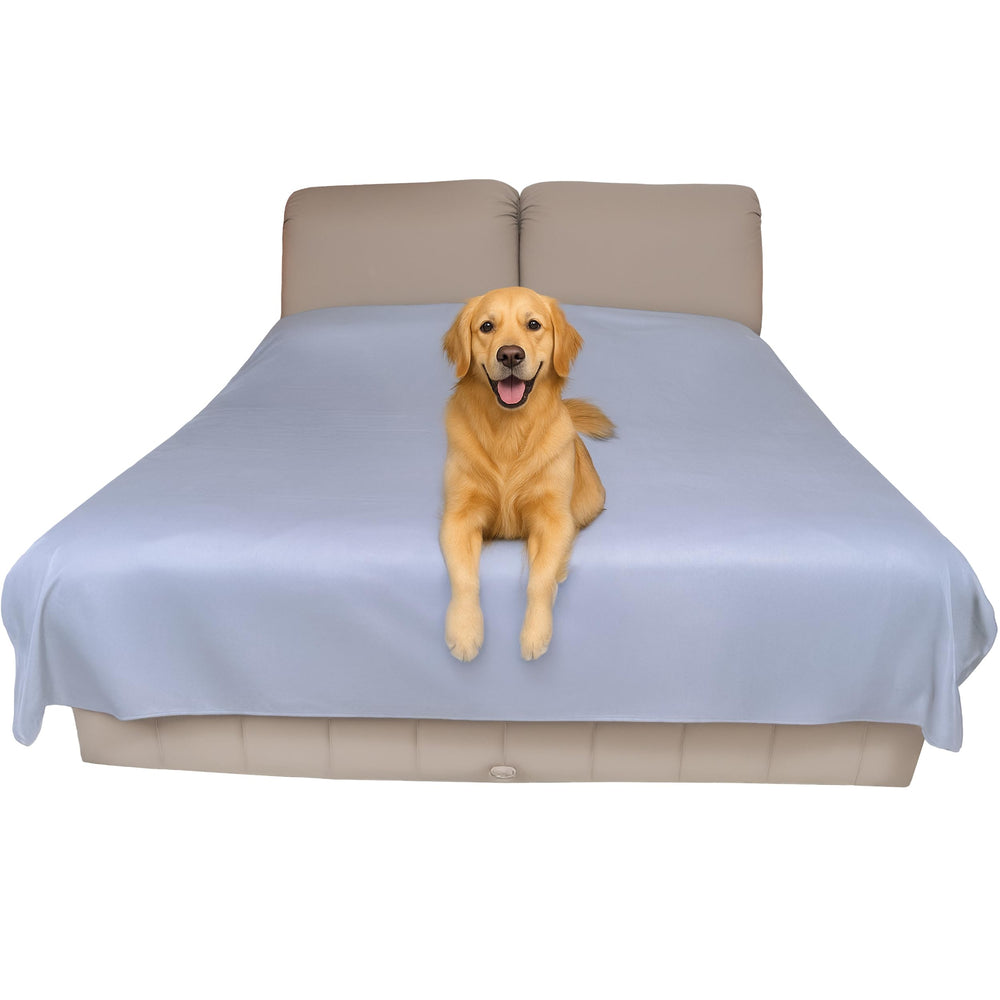 SILLY LEGACY bed cover flat on king bed showing dual-color reversible design for versatile protection