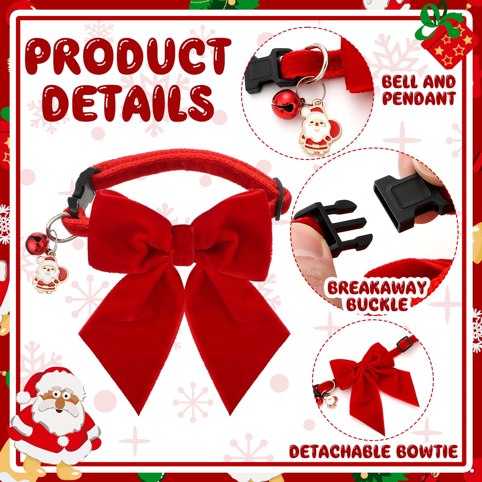 SilTriangle 4-pcs cat collars with breakaway bow in green for comfy holiday wear