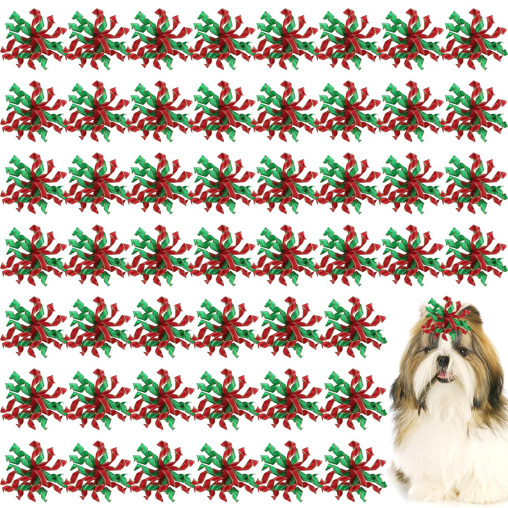 SilTriangle 50pcs Christmas dog bows pack for festive photos and daily wear.