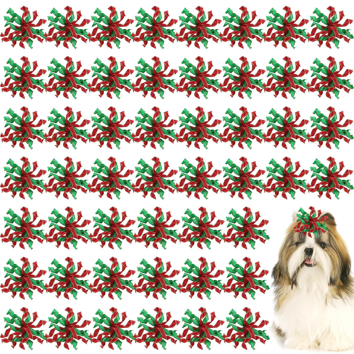 SilTriangle 50pcs Christmas dog bows pack for festive photos and daily wear.