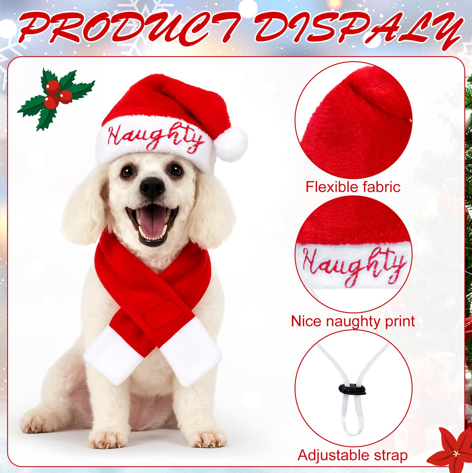SilTriangle adjustable Santa hat strap ensures comfortable fit for most cats and dogs.