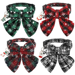 SilTriangle Christmas cat collar with plaid bow for festive kitten style.