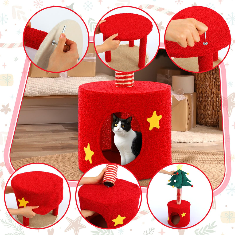SilTriangle Christmas Cat Tree sisal post helps protect furniture while inviting scratching.