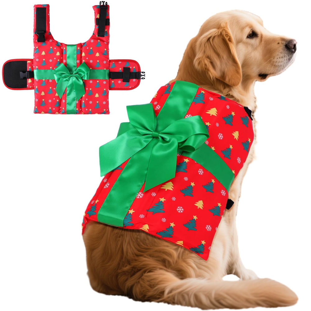 SilTriangle Christmas Gift Box dog costume front view for festive holiday photos