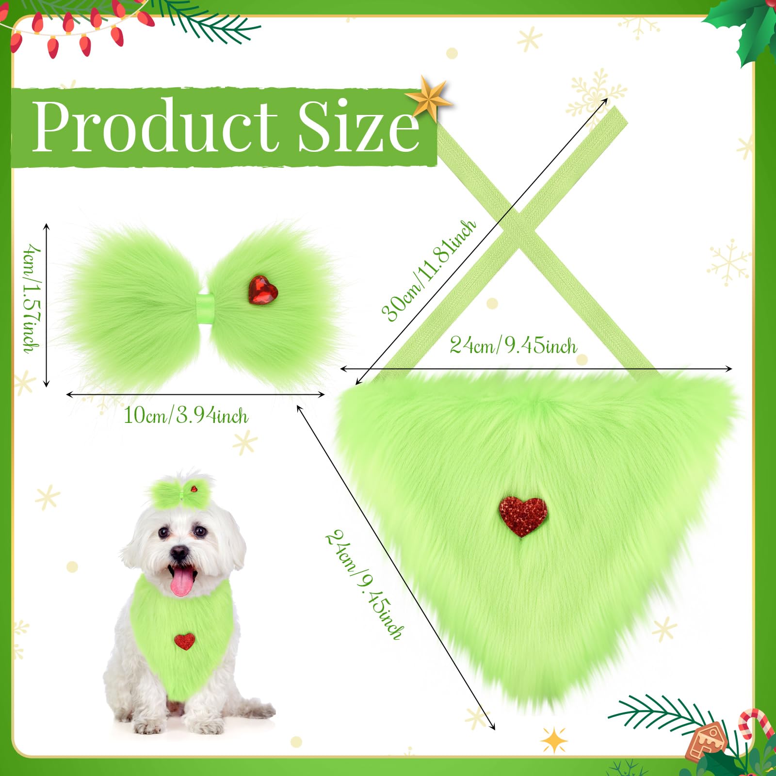 SilTriangle dog Christmas clip in plush green keeps bandana secure during play.
