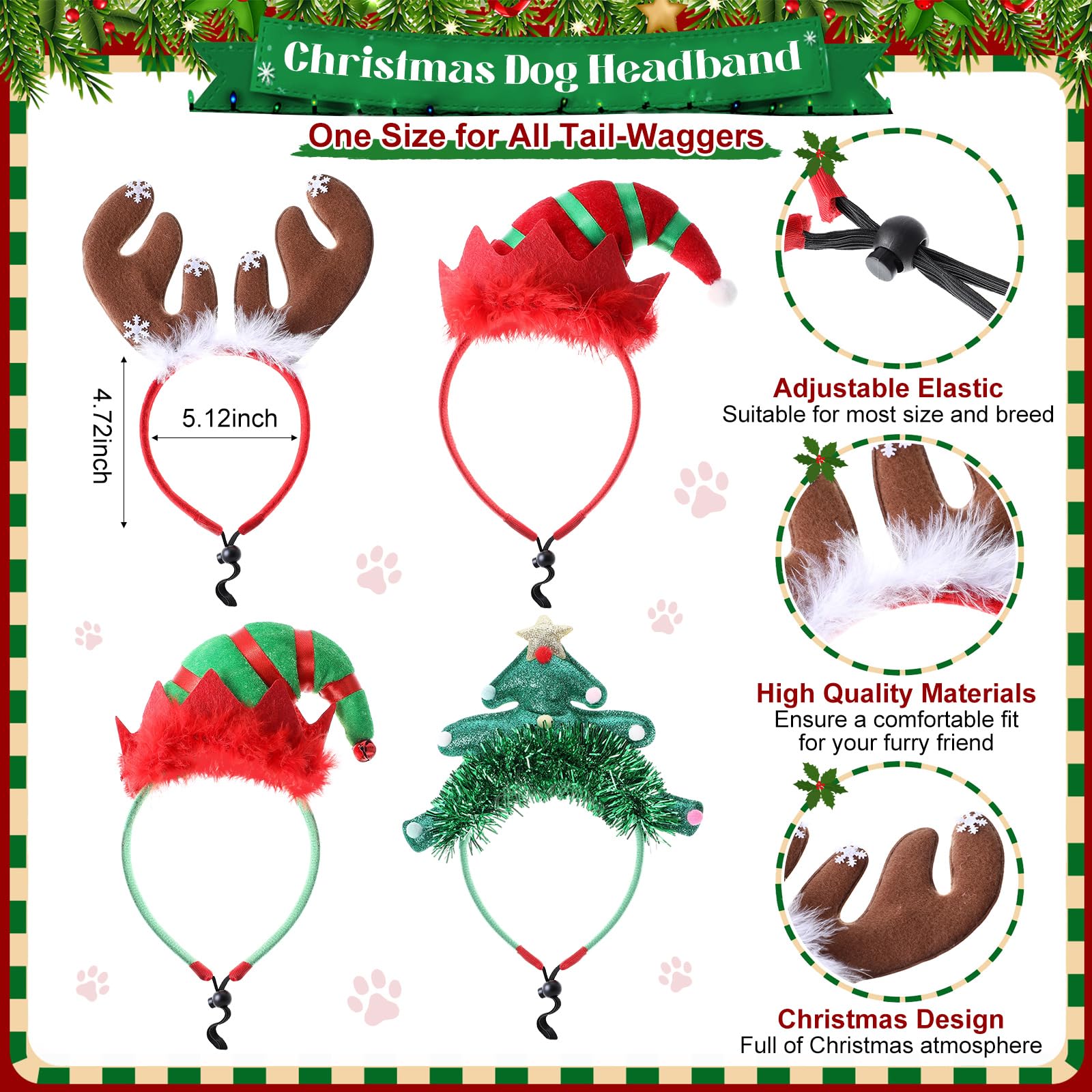 SilTriangle dog Christmas headband adjustable fit keeps festive headwear secure during play.