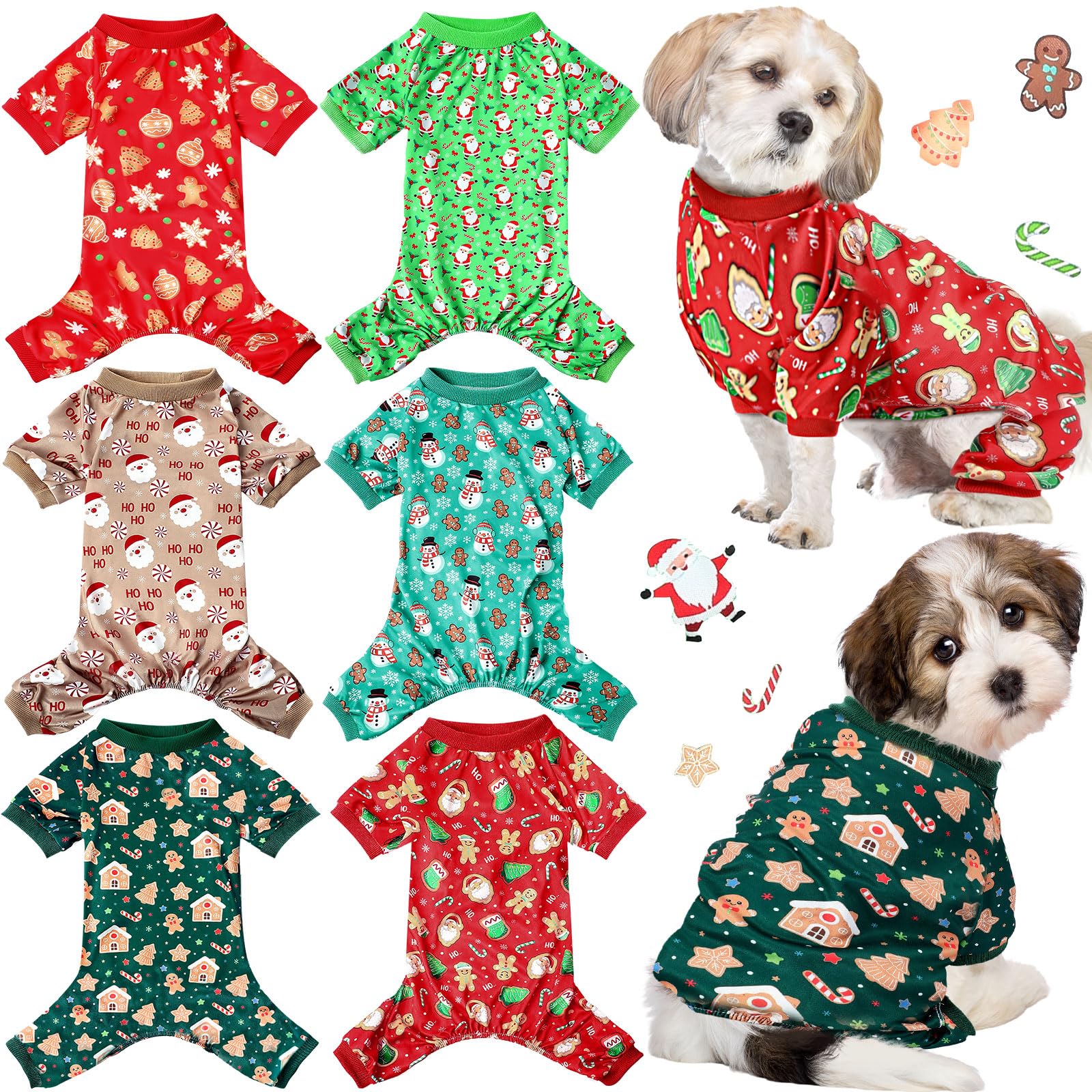SilTriangle dog pajamas Santa pattern for festive photos and cozy holiday wear