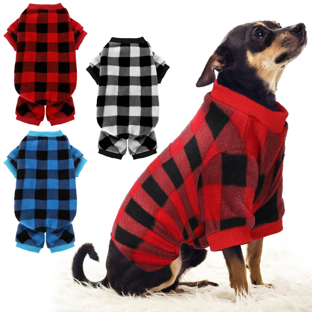 SilTriangle three-piece plaid dog pajamas set for warm indoor lounging