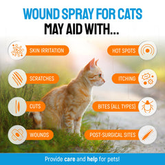 Silver Grade Cat Wound Spray mist on fur shows gentle cleansing for irritated skin.
