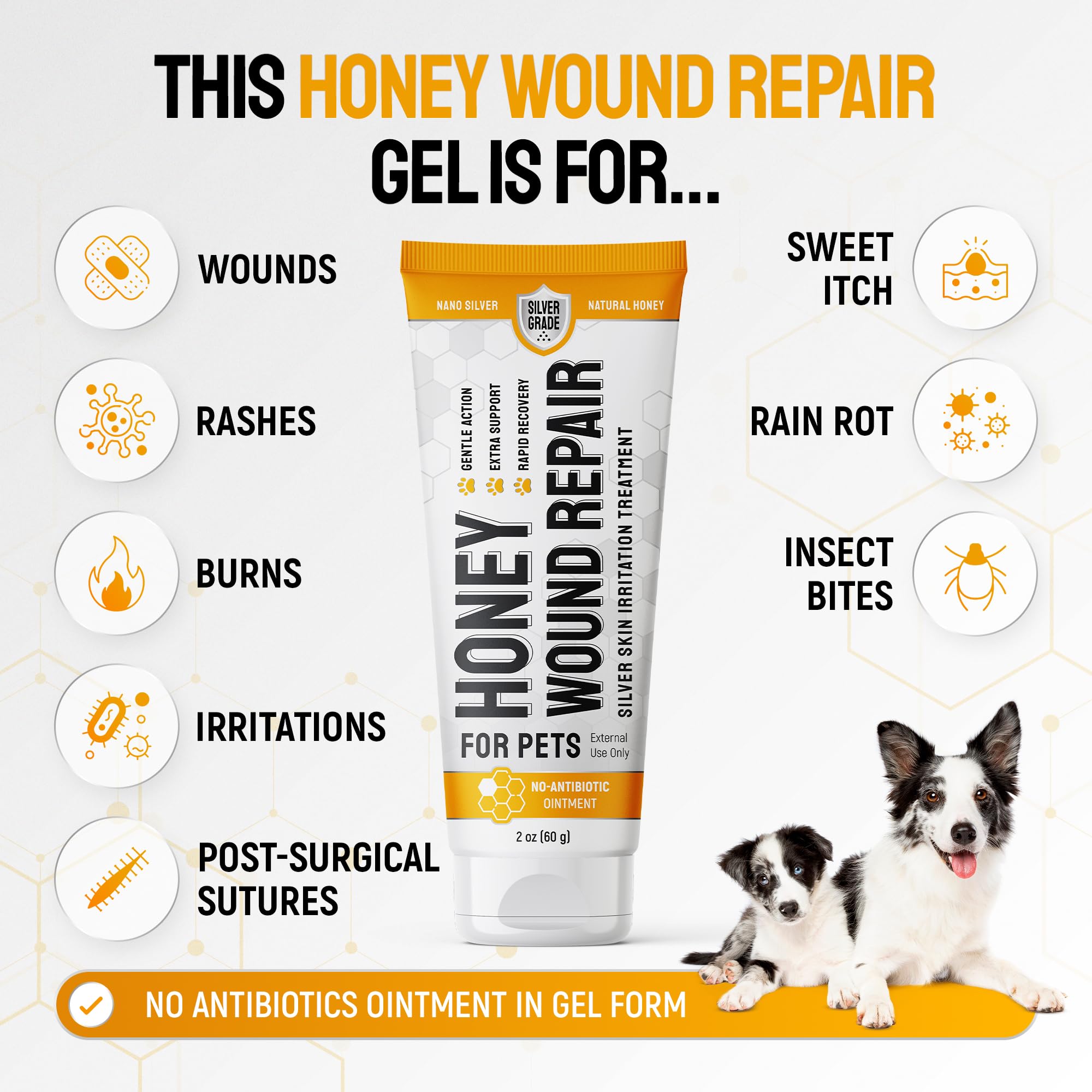 SILVER GRADE honey-colloidal-silver-gel closeup highlighting natural wound care benefits.